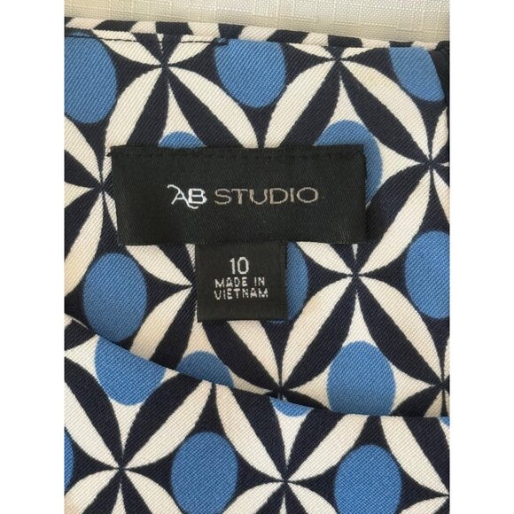 AB Studio Women’s Blue White Geo Sleeveless Sheath Dress Size 10 Mod 70's Style - Picture 3 of 12